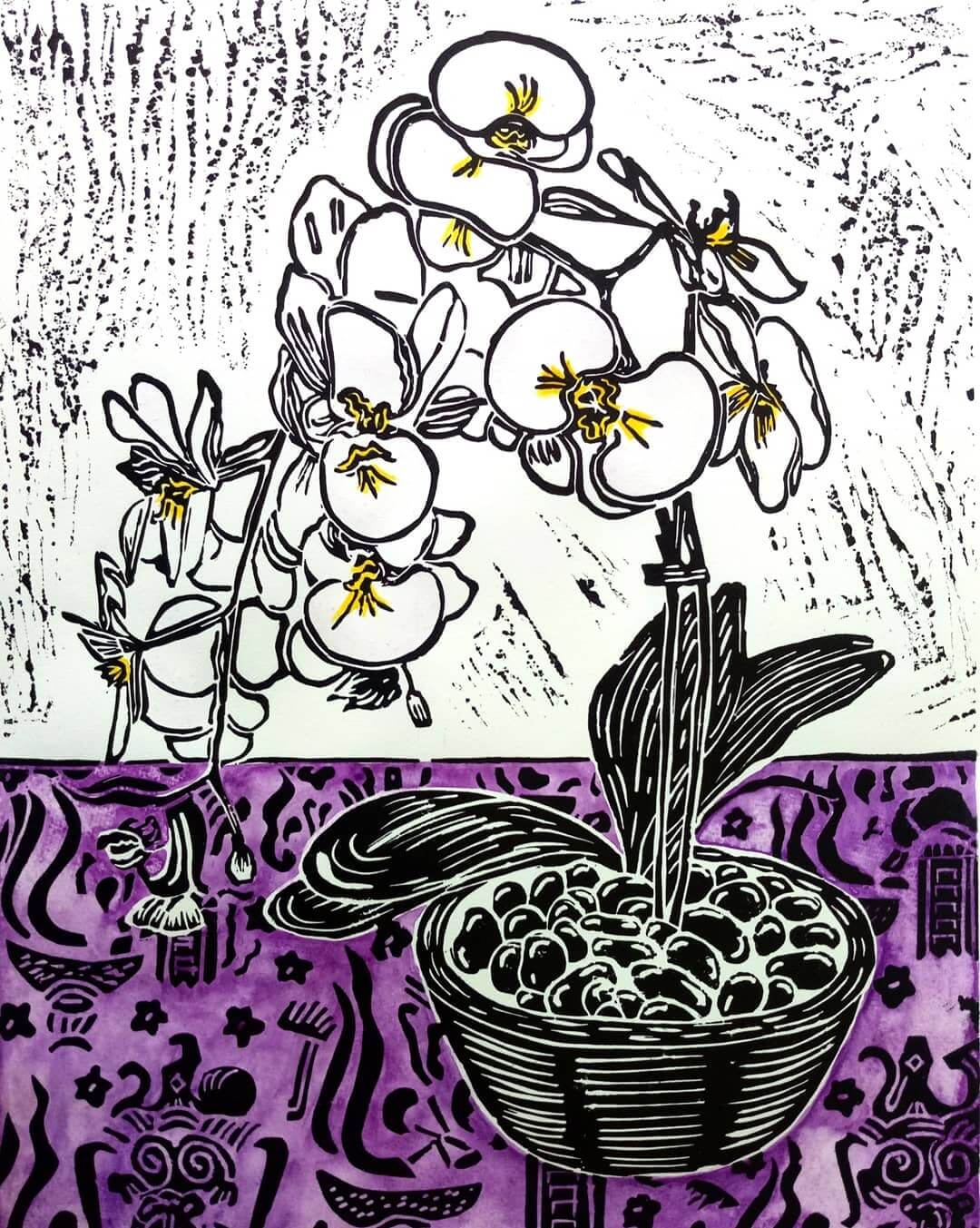 Orchids with Indian Print