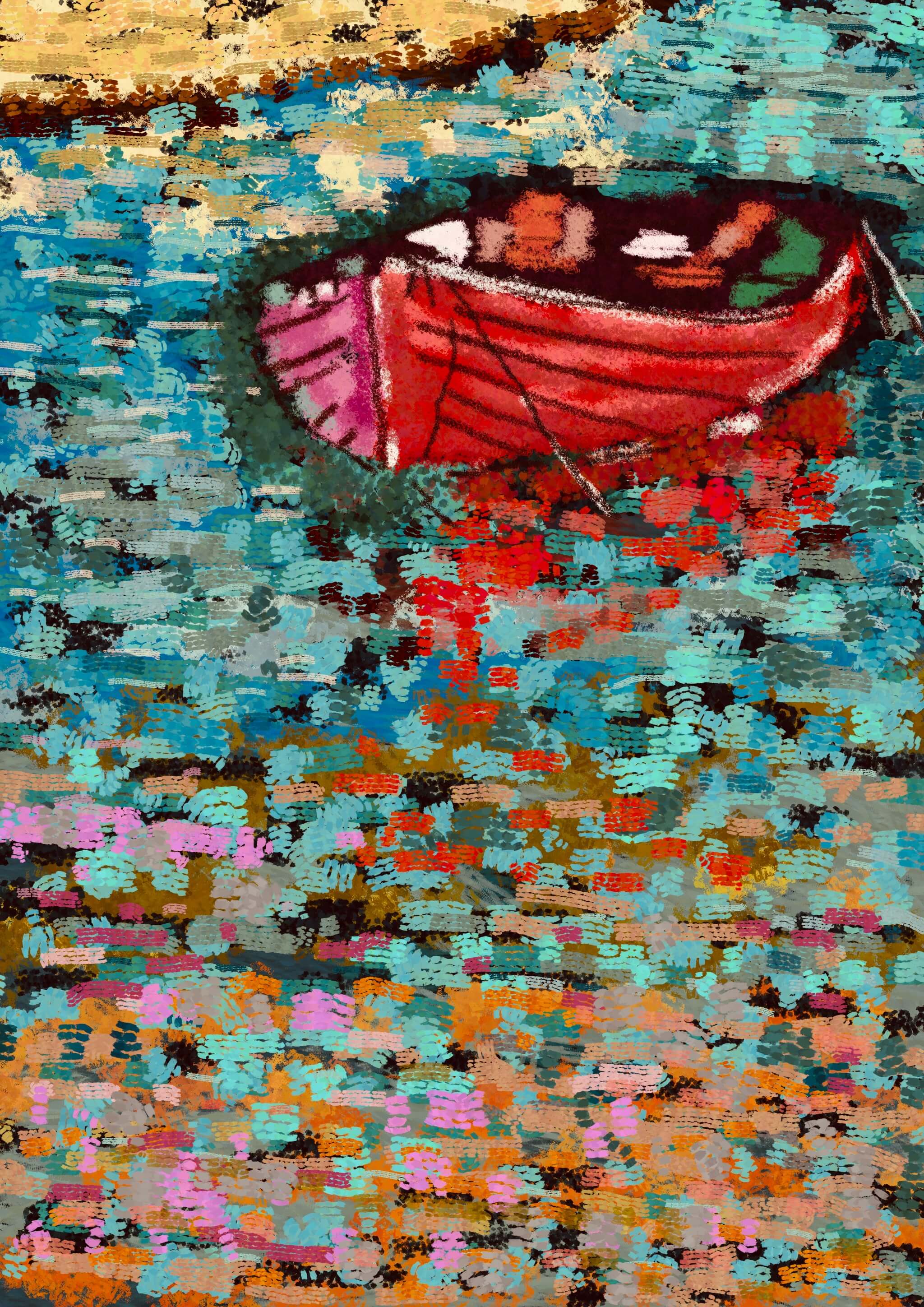 Red boat-impressionist