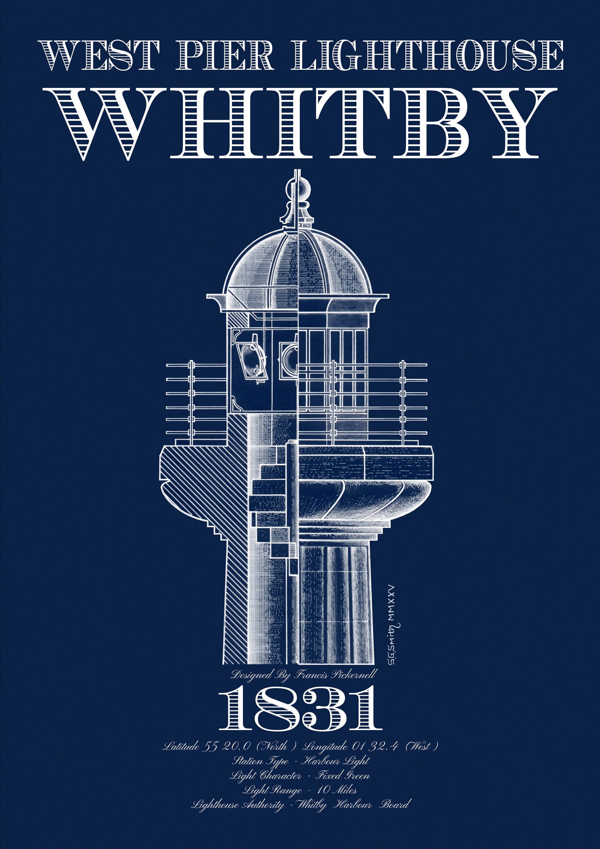West Pier Lighthouse Blueprint, Whitby (Cutaway Section)
